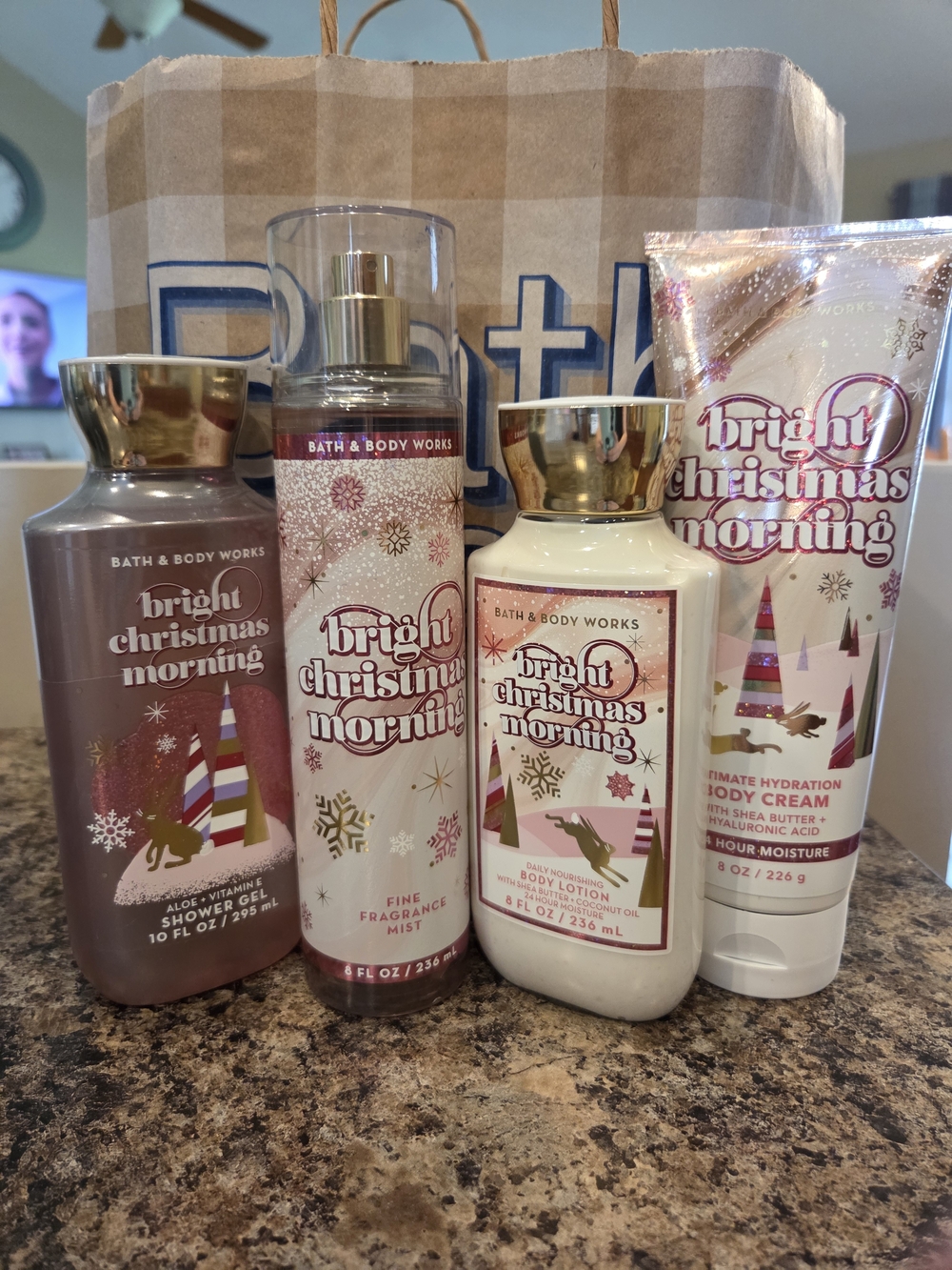 Bath & Body Works Bright Christmas Morning Body Care Set - Pink & Gold Accents